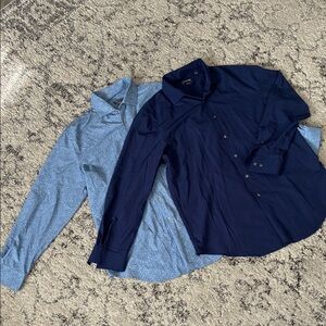 Bundle of 2 Van Heusen Navy Blue/Light Blue Slim Fit Shirts—-Size: Large